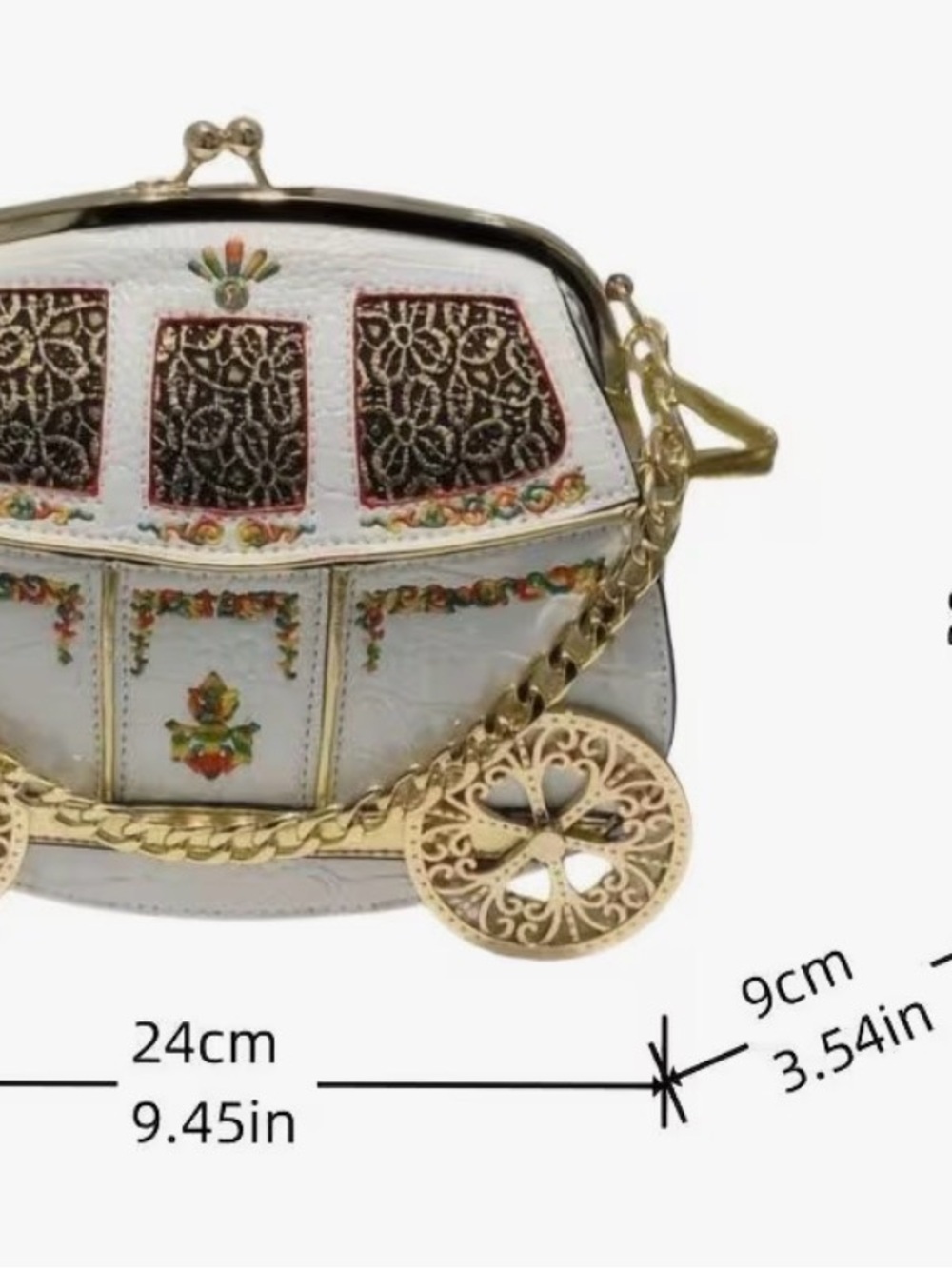 Vintage Style Horse Carriage Bag White Chain Crossbody Statement Purse - Picture 3 of 6